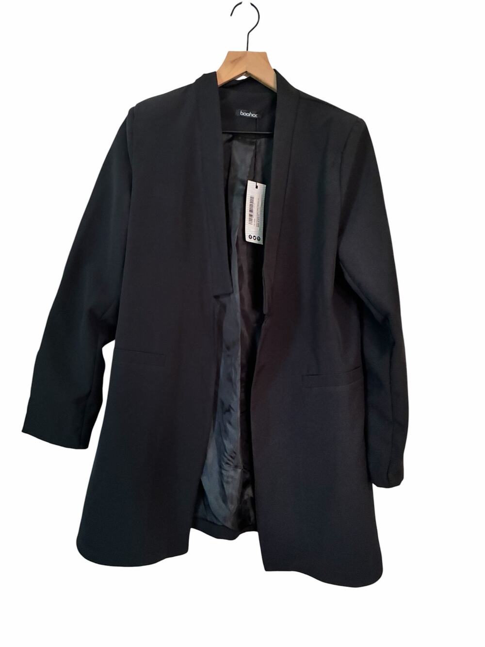 Boohoo Womens Eliza Premium Notched Neck Blazer Black Size 14 NWT Classic Career